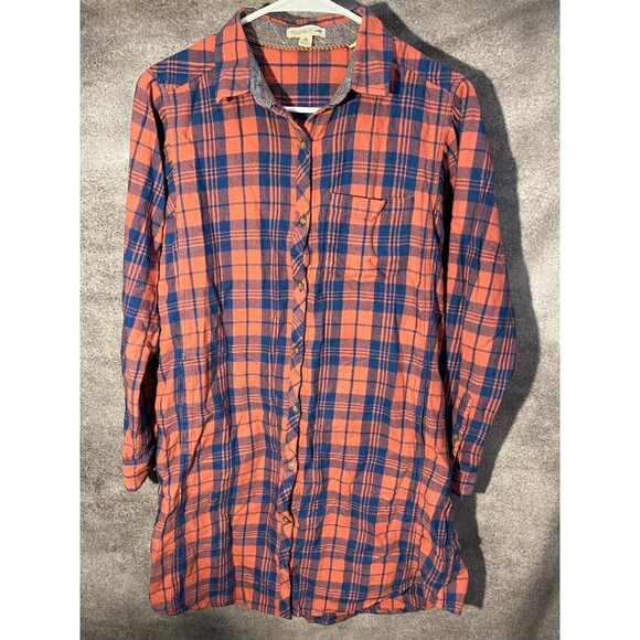 Toad&Co Tops - Toad&Co Women's S Flannel Plaid Button Down Dress Burnt Orange Blue Tunic